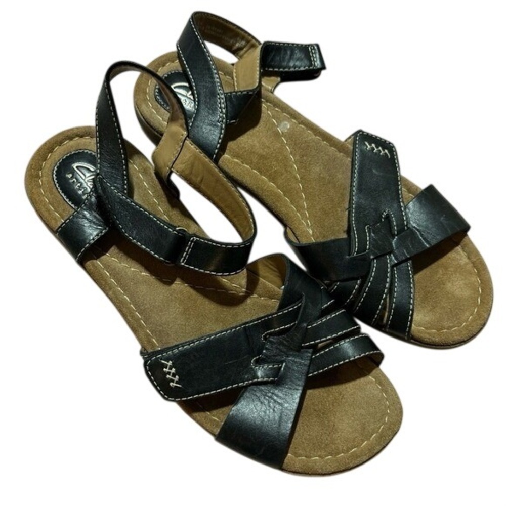 Clarks Artisan Reid‎ Laguna Black Leather Dress Sandals, Size 10